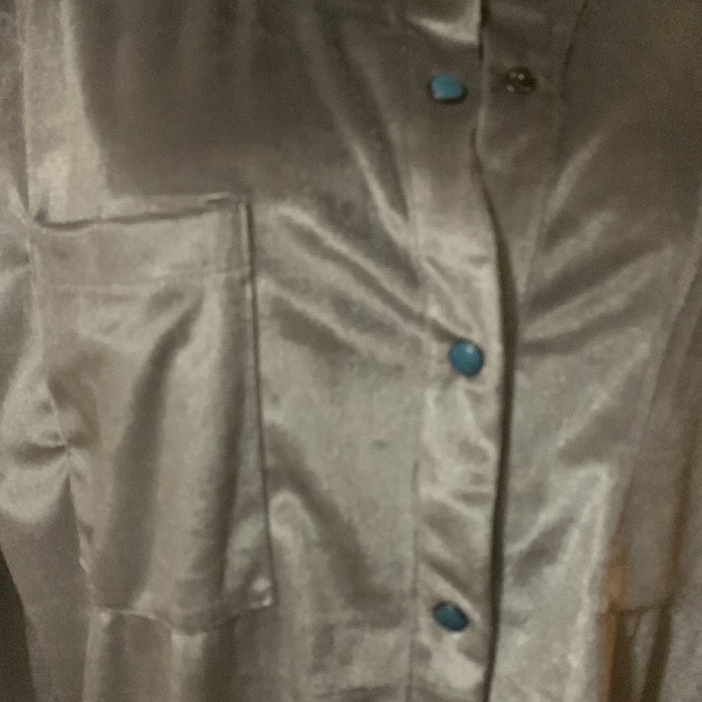 Champagne velour top, (L) turquoise snap buttons-2 Fly co. - Picture 2 of 6